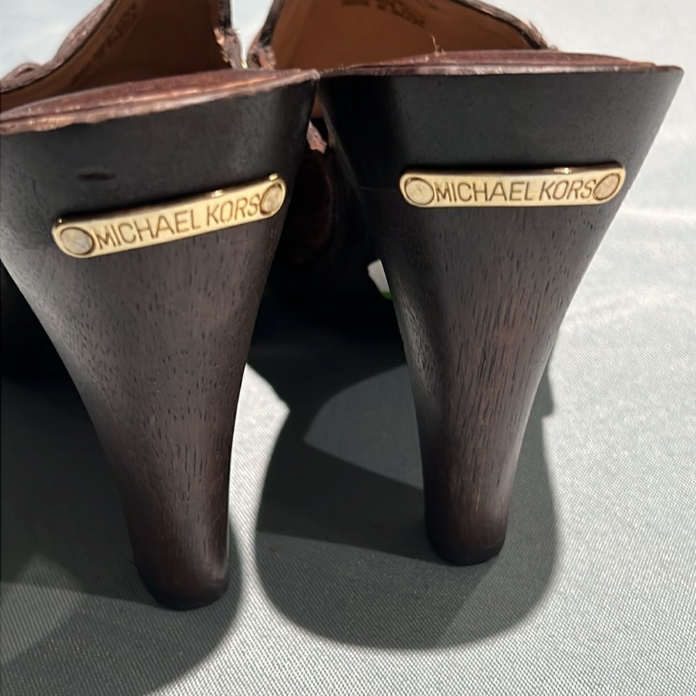Michael Kors Wooden High Heel Clogs real leather Size 8. B56 - Picture 7 of 10